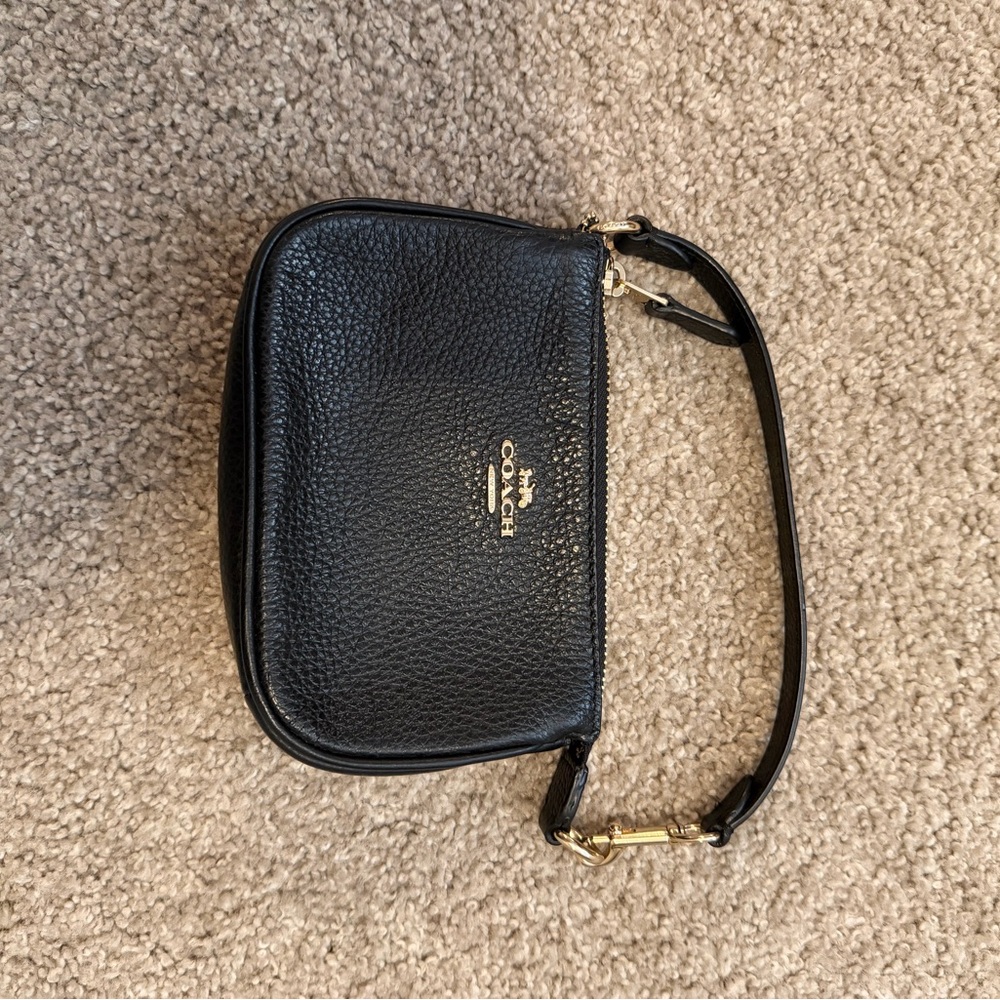 Coach Pebbled Black Leather Wristlet